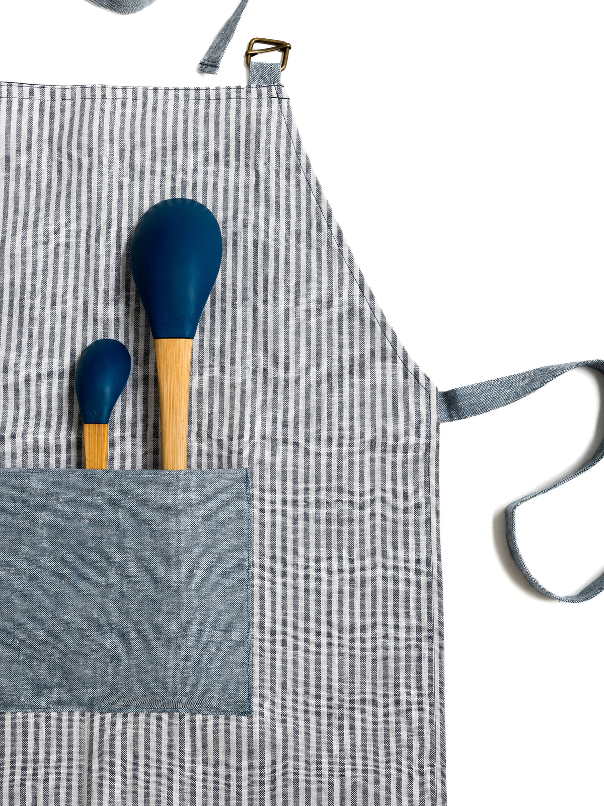 Kids Apron for Cooking & Baking, Blue Striped Toddler Apron with Pocket, Montessori Kitchen Gift for Boys & Girls.